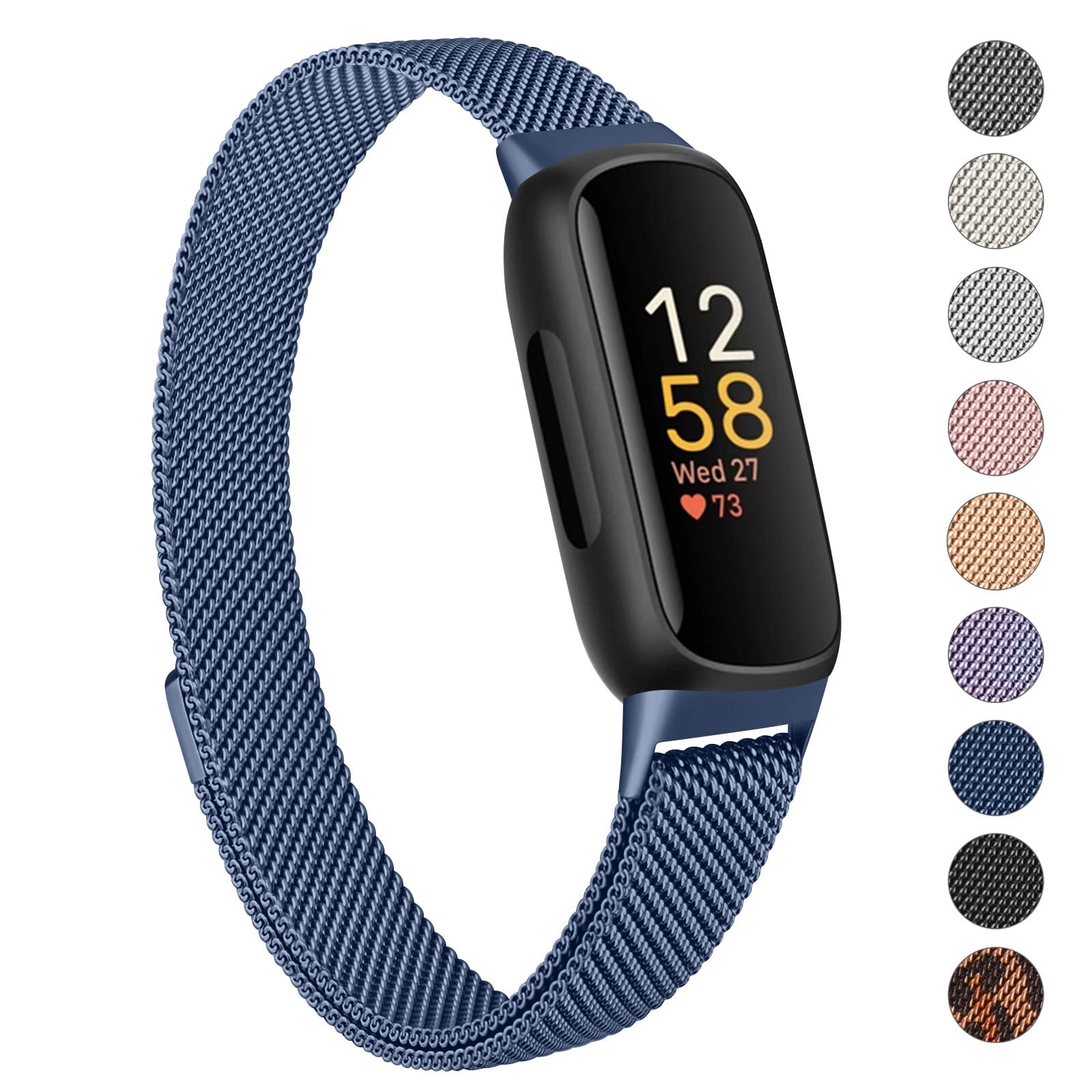 Vancle Strap compatible with Fitbit Inspire 3 Straps for Women Men, Stainless Steel Mesh Loop Adjustable Wristband Replacement Strap (Navy Blue) — image 1
