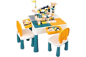 GobiDex All-in-One Kids Table and Chairs Set with 100PCS Preschool Classroom Must Haves Multi Activity Toddler Table Kids Building Blocks Toys for Kids Ages 3+