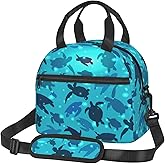 Tezmd Blue Turtle Reusable Insulated Lunch Box Waterproof Lunch Bag with Detachable and Adjustable Shoulder Strap for Office Picnic or Travel