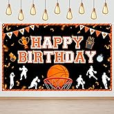 Avezano Basketball Happy Birthday Banner Basketball Themed Birthday Backdrop Decorations Sport Theme Backdrop March Madness Decorations Banner (6x3.6ft)