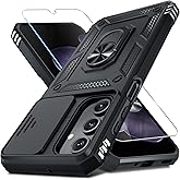 Janmitta for Samsung Galaxy A16 Case Built in Slide Camera Cover,Black | with Tempered Glass Screen Protector+Finger Ring Holder Kickstand,Heavy Duty Shockproof Full Body Phone Cover