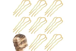 BOYIVI 8 Pieces Hair Side Combs, Metal Hair Fork Clip Hair Pins for Buns Hair Updo U-Shape Hair Sticks for Women Hair Styling Tool Accessories (Gold)