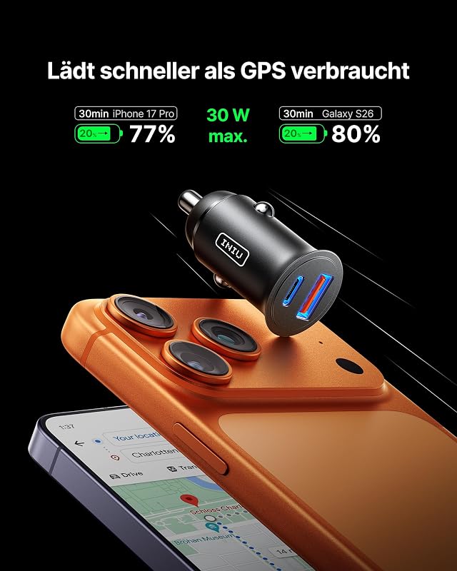 Zigarettenanzünder, [USB C 30W+USB A 30W] Auto Kfz Ladegerät