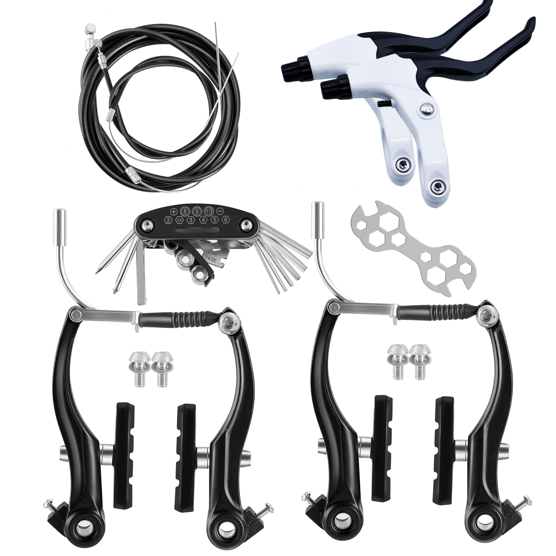 Photo 1 of 2 Pairs Bike Brakes, Universal Complete V Bike Brakes Set, Mountain Bike Replacement for Most Bicycle,Road Bike Brakes Cables with Front Back Wheels and Bike Brake Levers-White