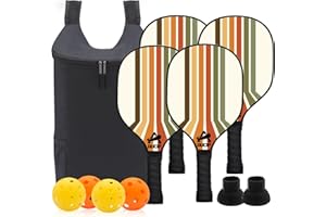 AUCIP USAPA Approved Pickleball Paddle Set, Lightweight Fiberglass Surface Paddles Set of 2/ Wood Pickleball Paddle Set of 4 with Ergonomic Handle, Pickleball Racket with 4 Balls, 1 Bag & Accessories