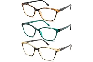 STARTONYOU Reading Glasses for Women, 3-Pack Blue Light Computer Eyeglasses, Cat-Eye Fashion Full Frame with Spring Hinge Ladies Readers +1.5diopter