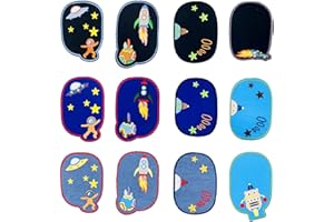 Woohome 12 PCS Iron On Denim Patches Solar System Sewing Knee Repair Patches Jeans Patch Iron on Inside for Clothing Jeans and DIY Repair
