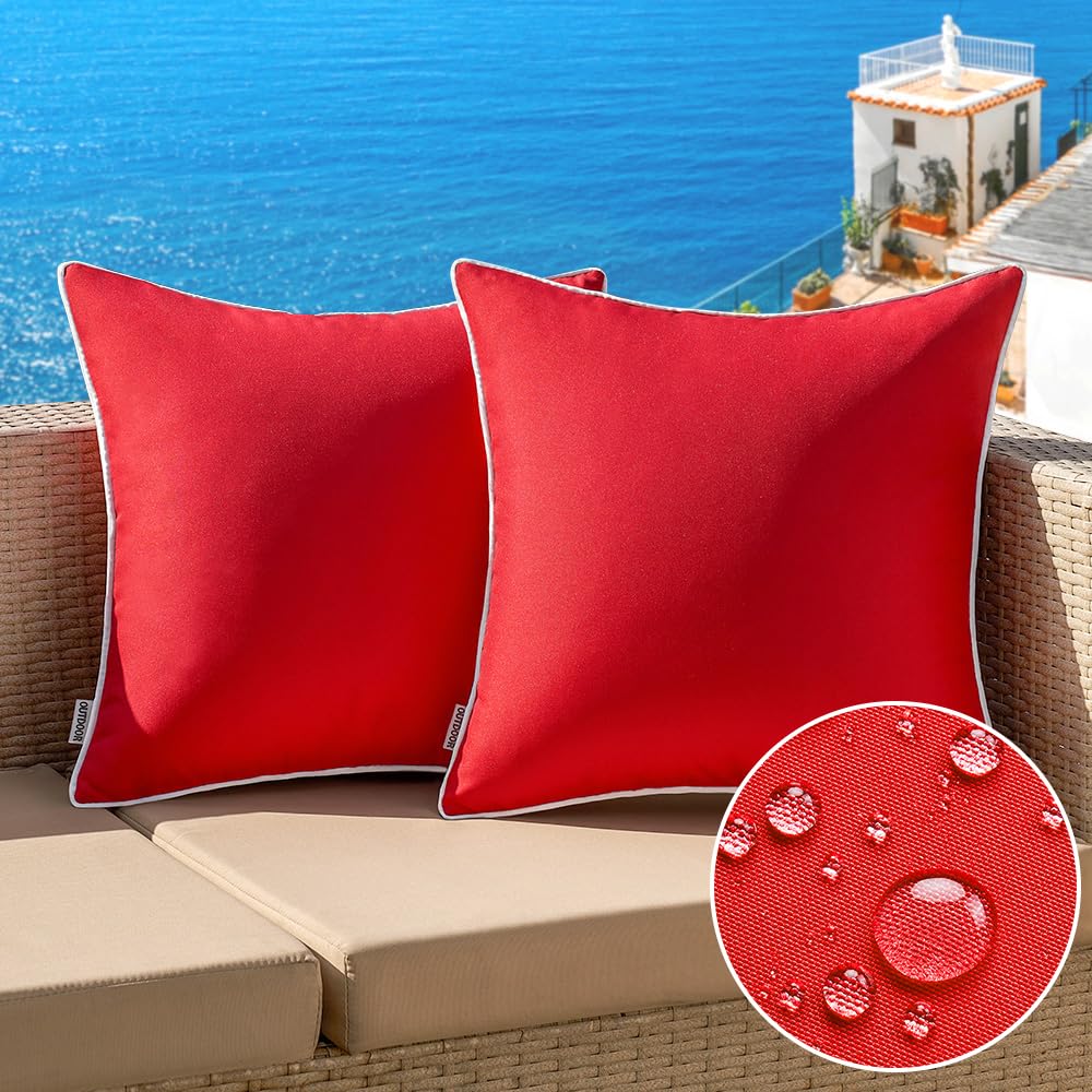 Photo 1 of MIULEE Pack of 2 Outdoor Waterproof Pillow Covers Decorative Farmhouse Throw Pillow Covers Square Solid Color Couch Pillow Covers for Patio Tent Bed Sofa Living Room 20x20 Inch Red