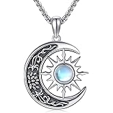 URONE Sun Moon Necklace 925 Sterling Silver Sun Moon Moonstone Pendant Necklace Sun and Moon Jewelry Gifts for Women