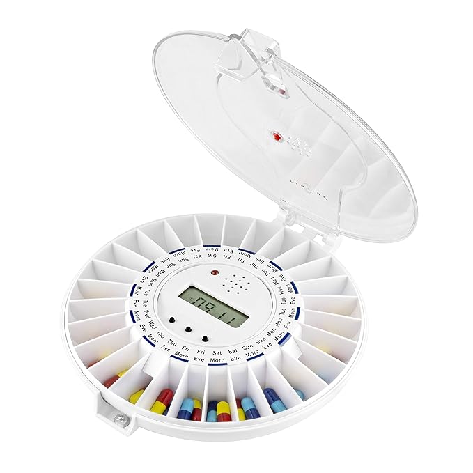 TabTime Medelert CII Automatic Pill Dispenser, 6 Alarms per Day. Clear