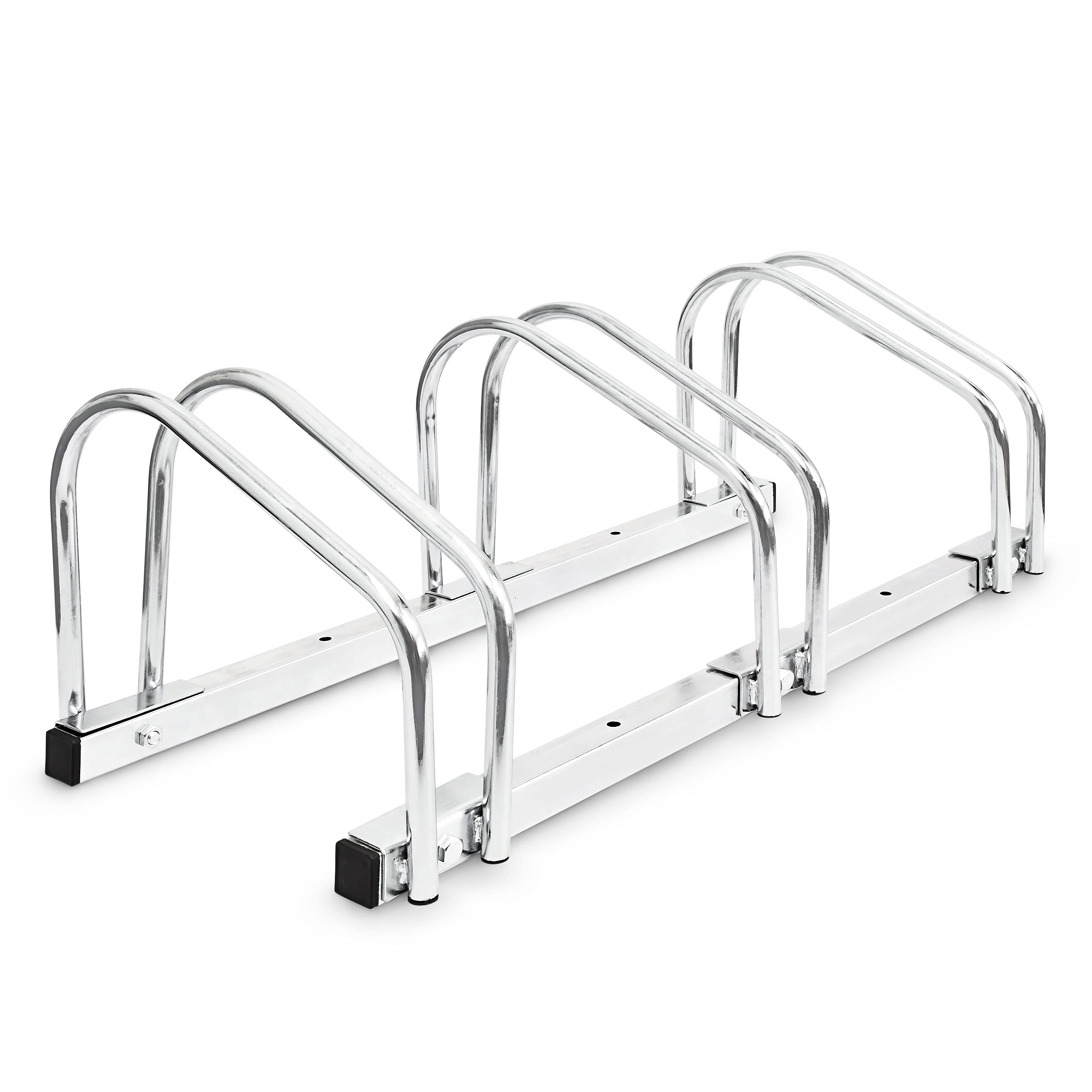 Relaxdays bike rack, for 3 bicycles, wall and floor mounted, bicycle holder, chrome-plated steel, outdoor, silver