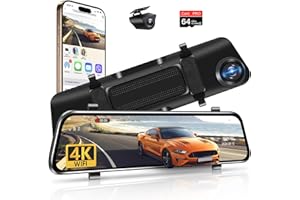 Jelkuz 12" 4K Rear View Mirror Camera with WiFi 2160P Dash Cam Front and Rear Digital Backup Camera for Car & Trucks,WDR & HDR Night Vision Parking Assistance 64GB Card
