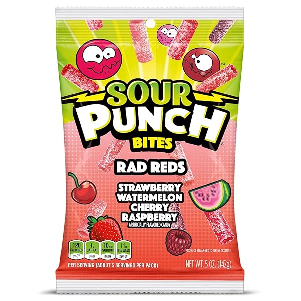 SOUR PUNCH BITES ASSORTED RAGIN’ REDS CANDY 5 OZ. – CASE OF 12