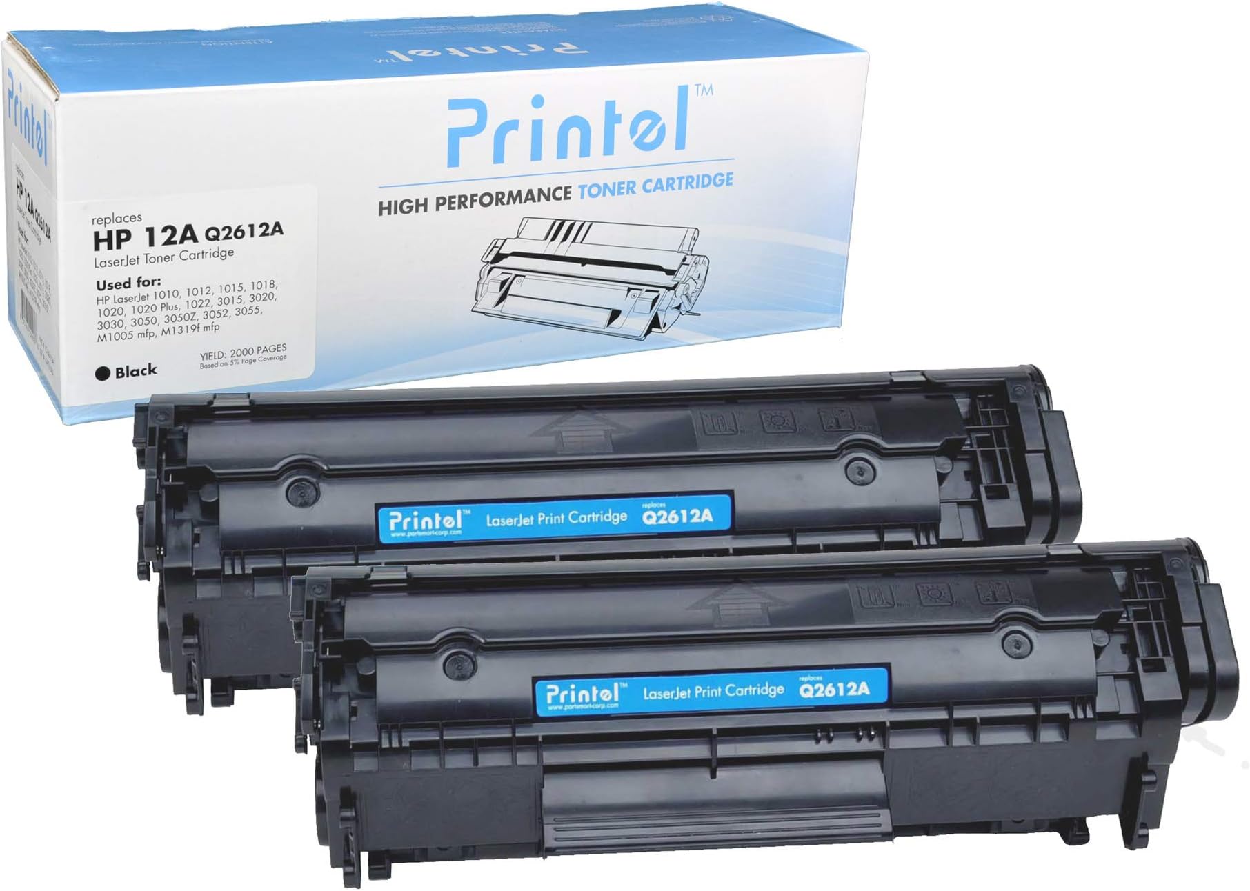 Printel Compatible HP 12A Q2612A 2-Pack Tone Cartridge High Yield, Black Use with HP Laserjet 1020 1012 1022 1010 1018 1022n Printer