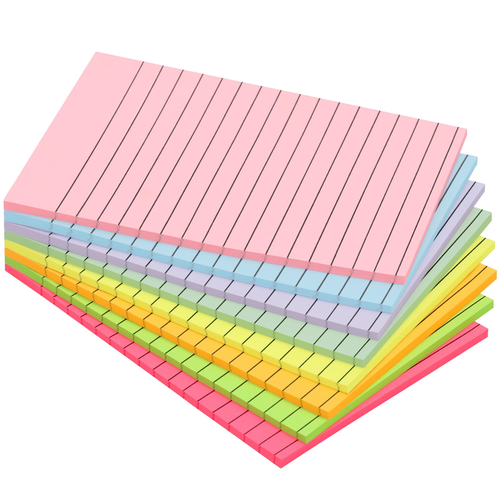 Photo 1 of Lined Sticky Notes, 8 Pads, 4x6 inches Bright Sticky Note Pads with Lines, Colorful Self-Stick Note Pads, Perfect for Office Home School Desk Accessories, 35 Sheets/pad - Vibrant Colors