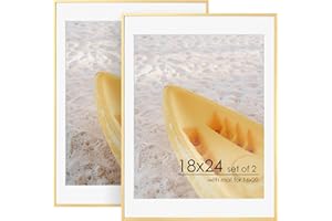 FLYJOE 18x24 Metal Picture Frame For Wall With Mat For 16x20, 18''x24'' Aluminum Photo Frames With Tempered Glass For Home Decor, Minimalist Modern Poster Frame Horizontally Vertically Set of 2, Gold