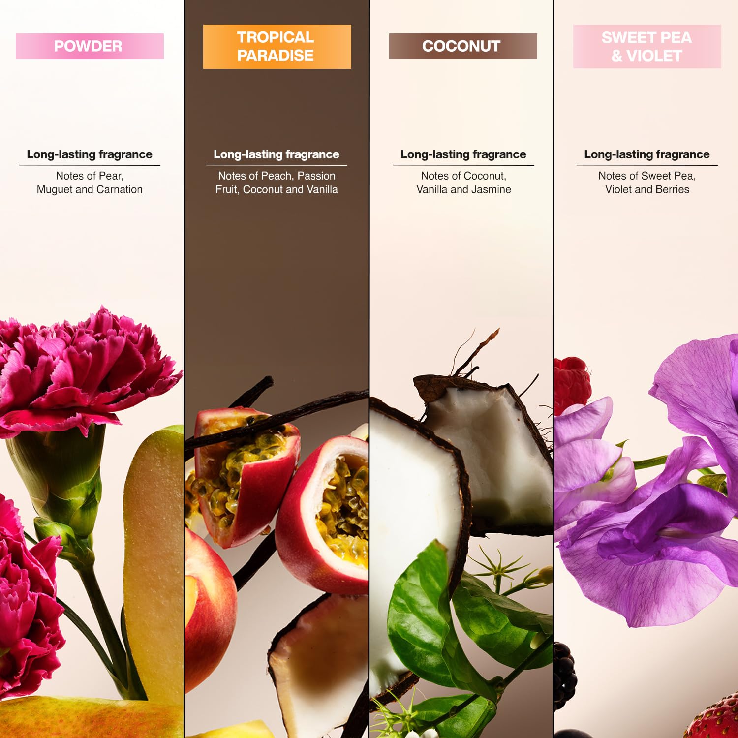 Suave Antiperspirant Deodorant for Women Variety 4-Pack – Powder, Tropical Paradise, Coconut Kiss, Sweet Pea & Violet, Anti-Staining Invisible Solid, Talc-Free, 1.2 Oz Ea