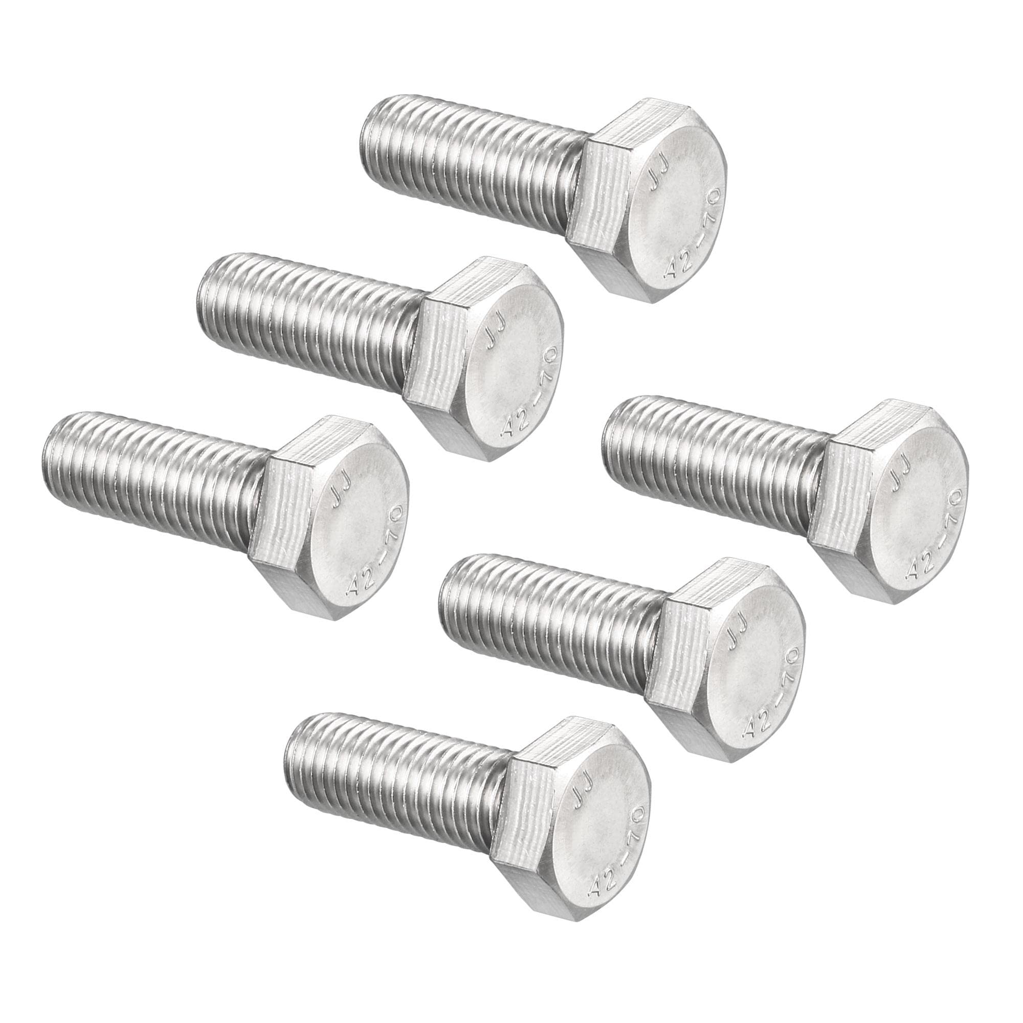 sourcing map M14 Hex Bolt M14-2 x 40mm 304 Stainless Steel 4.8 Grade Fully Threaded Hexagonal Head Screw Bolts 6pcs