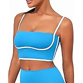 AngiMelo Longline Sports Bras for Women Square Neck Going Out Tops Workout Top Built in Bra Support Padded Yoga Crop Tank