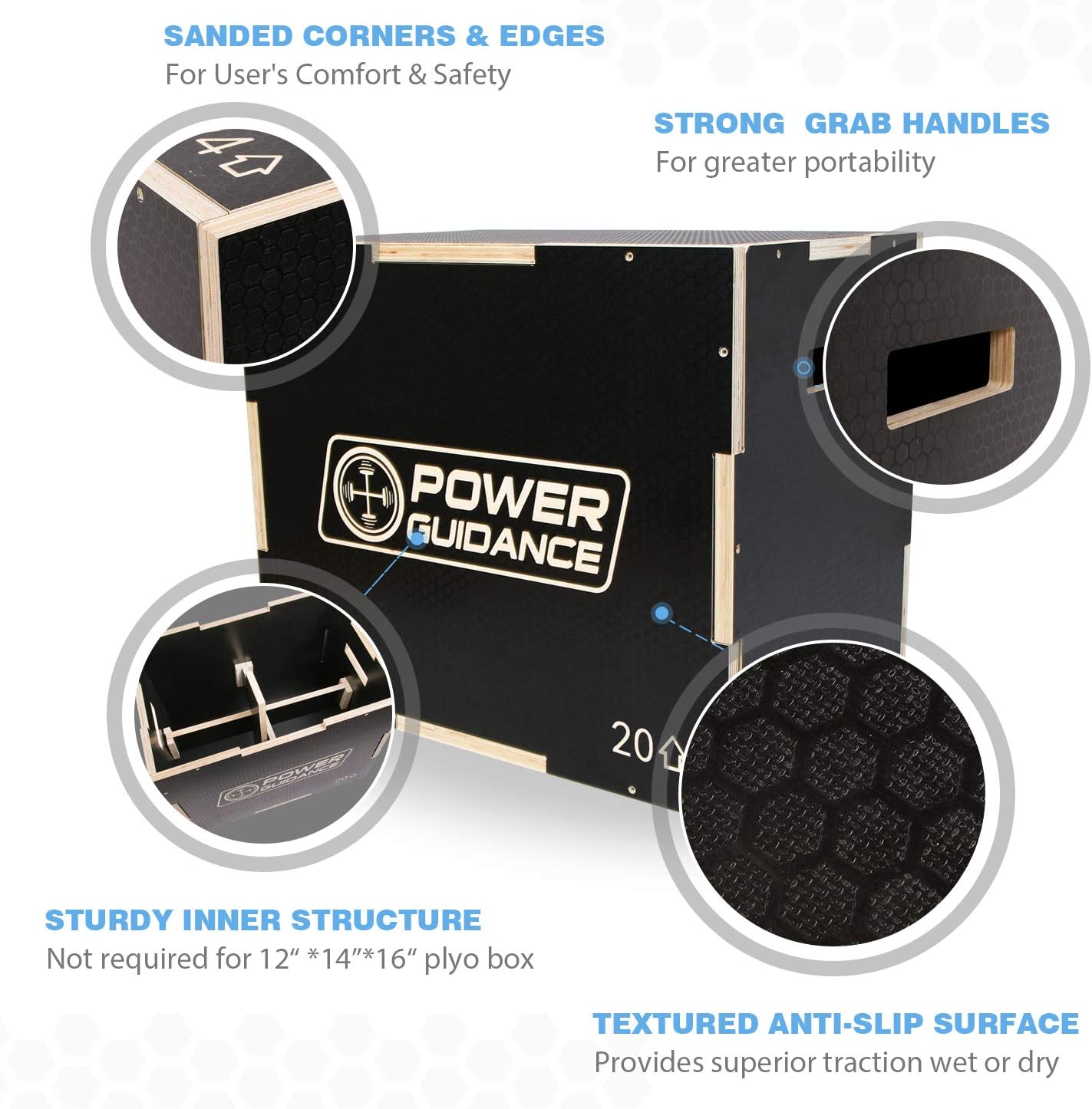 40/35/30 cm Plyo Box for Jump Training and Conditioning POWER GUIDANCE 3 in 1 Wood Plyometric