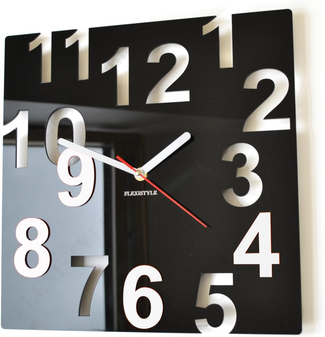 FLEXISTYLE Modern wall clock rectangular FANTASY silent non ticking living room bedroom 32cm (black&white)