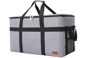 FORCOOK XXL Commercial Insulated Food Delivery Bag Grocery Bags Hot Bags for Delivery Waterproof - Premium Food Warmer Bag for Uber Eats and Doordash with Hard Bottom Gray