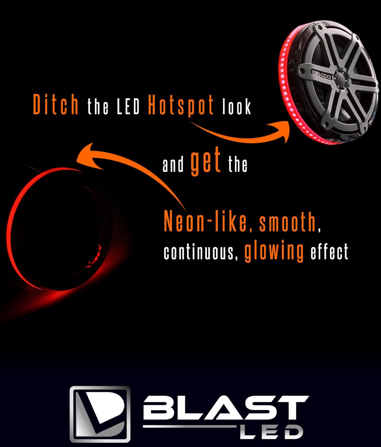 BLAST 2pc LED - LED Speaker Light Rings for JL Audio Marine 7.7 M770 MX770 Speakers - PRE-DRILLED for 6 Screw Holes