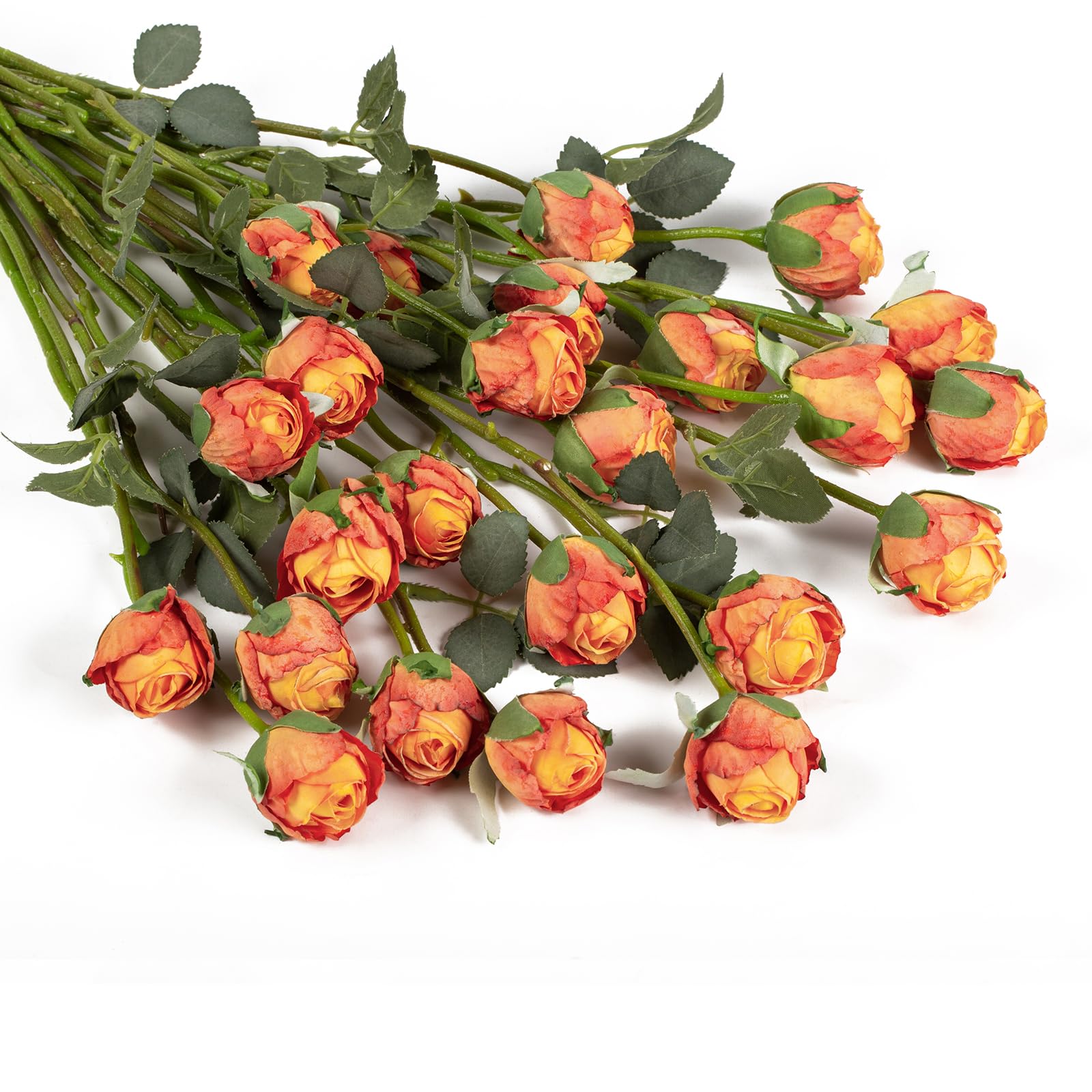 DuHouse 24pcs Artificial Silk Roses with Long Stems – Vintage Style Fake Rose Flowers for DIY Bouquets, Wedding Centrepieces, Party or Home Decoration(Burnt Orange)