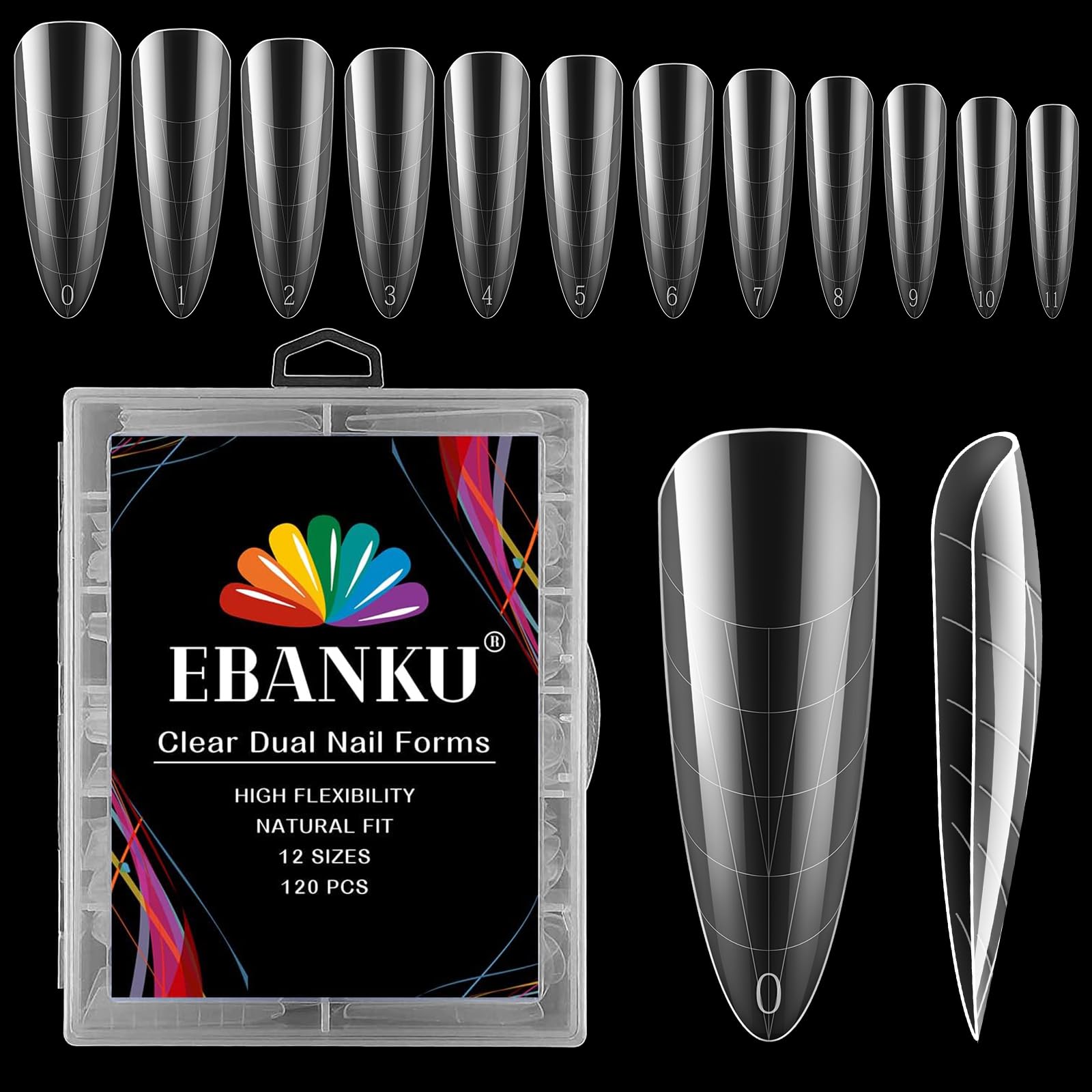 EBANKU 120 PCS Clear Full Cover Dual Nail Forms System Coffin Nail Mold Tips Acrylic Stiletto Nail Extension Tools for Nail Art Salon Nails Design