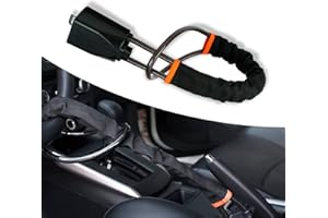 Jawmoy 1 PC Steering Wheel Lock, Seat Belt Lock, Anti Theft Car Device Wire Rope Locks with 2 Keys, Fit for Most Vehicles Truck SUV Van (Black)