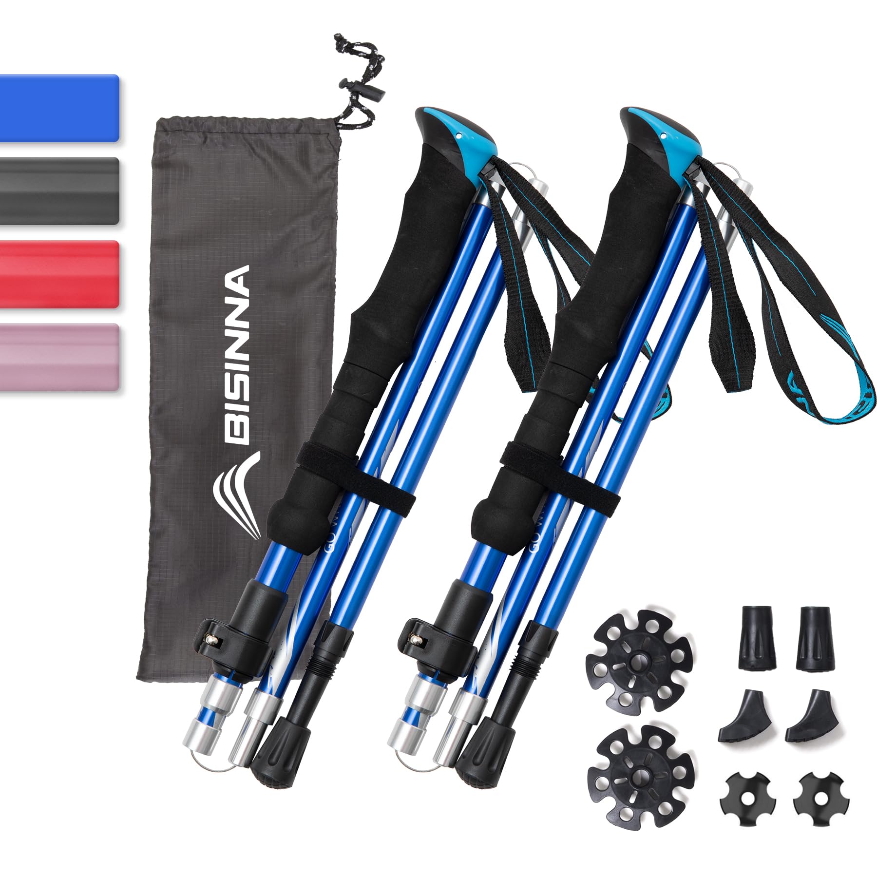 BISINNA Trekking Poles- 2pc/set Folding Aluminum Walking Sticks Hiking Sticks with Quick Lock System, Collapsible, Adjustable, Lightweight for Camping Mountaineering Hiking (2 Length) — image 1