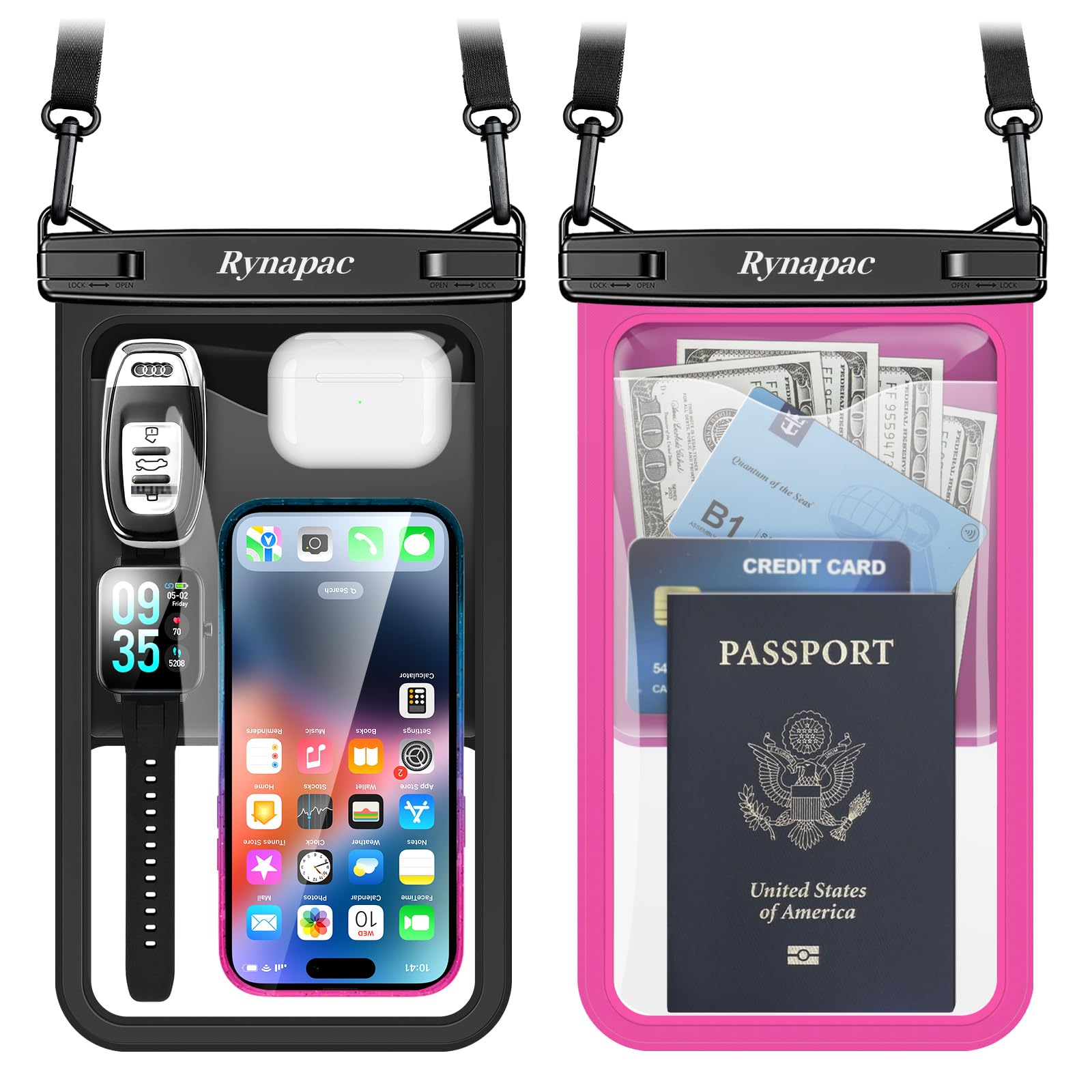 Photo 1 of [Up to 10"] Large Waterproof Phone Pouch Bag - 2 Pack Waterproof Phone Case for iPhone 16 15 14 Pro Max Galaxy S25 S24 Ultra, IPX8 Cellphone Water Protector Pouch Beach Essentials Travel Must Haves