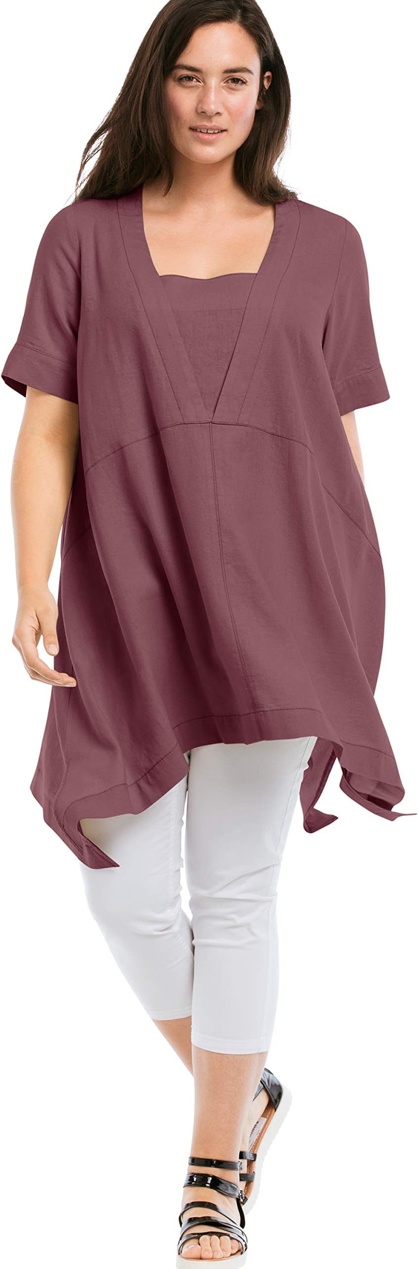 Women's Plus Size Linen-Blend Hanky Hem Tunic