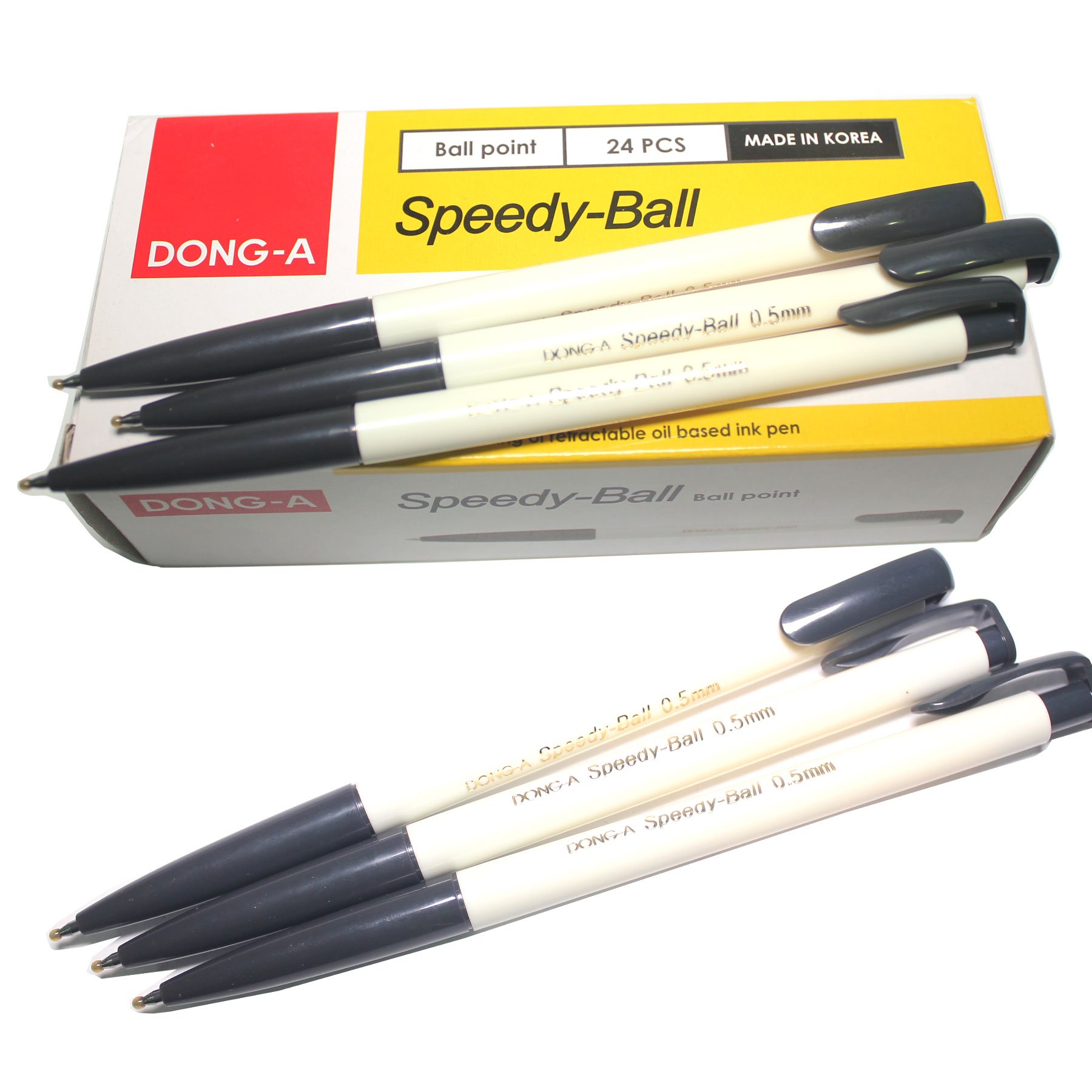 Photo 1 of Dong-a Speedy-Ball 0.5 mm Smooth Writing Retractable Oil Based Ink Ball Point Pen Dozen Box (Pack of 24) - Black