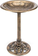 CHRISTOW Bronze Resin Bird Bath Round Pedestal Garden 60cm x 43cm