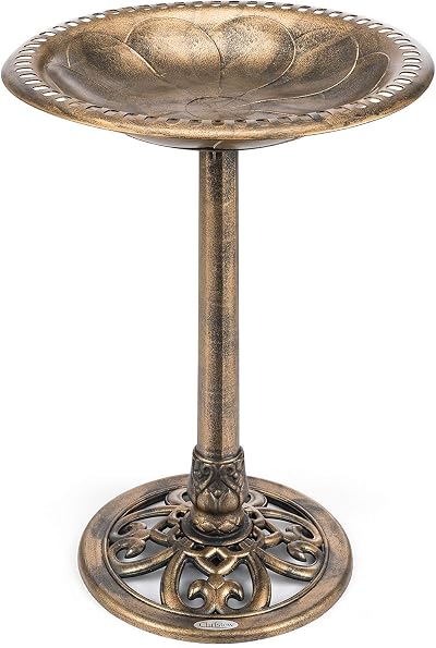 CHRISTOW Bronze Resin Bird Bath Round Pedestal Garden 60cm x 43cm