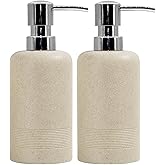 YMXYJM Resin Soap Dispenser Sets, 2 Pcs Heavy Lotion Dispensers,10.8oz Refillable Liquid Soap Dispensers with Rust-Proof Pump for Bathroom Countertop or Kitchen, Stone Beige