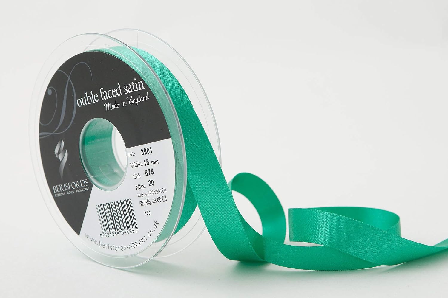 Berisfords Double FACE Poly Satin Ribbon, Parakeet, 10.5x10.5x3 cm, 15 mm