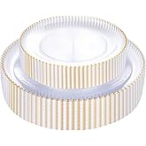 Rubtlamp 60Pcs Clear Gold Plastic Plates, Clear Disposable Plates With Gold Beaded, Heavyduty Plastic Plates Include 30 Dessert Platos, 30 Dinner Platos for Wedding Party