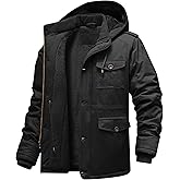 CHEXPEL Men's Winter Jackets with Hood Cotton Military Jackets Fleece Lined Thick Work Coats with Cargo Pockets