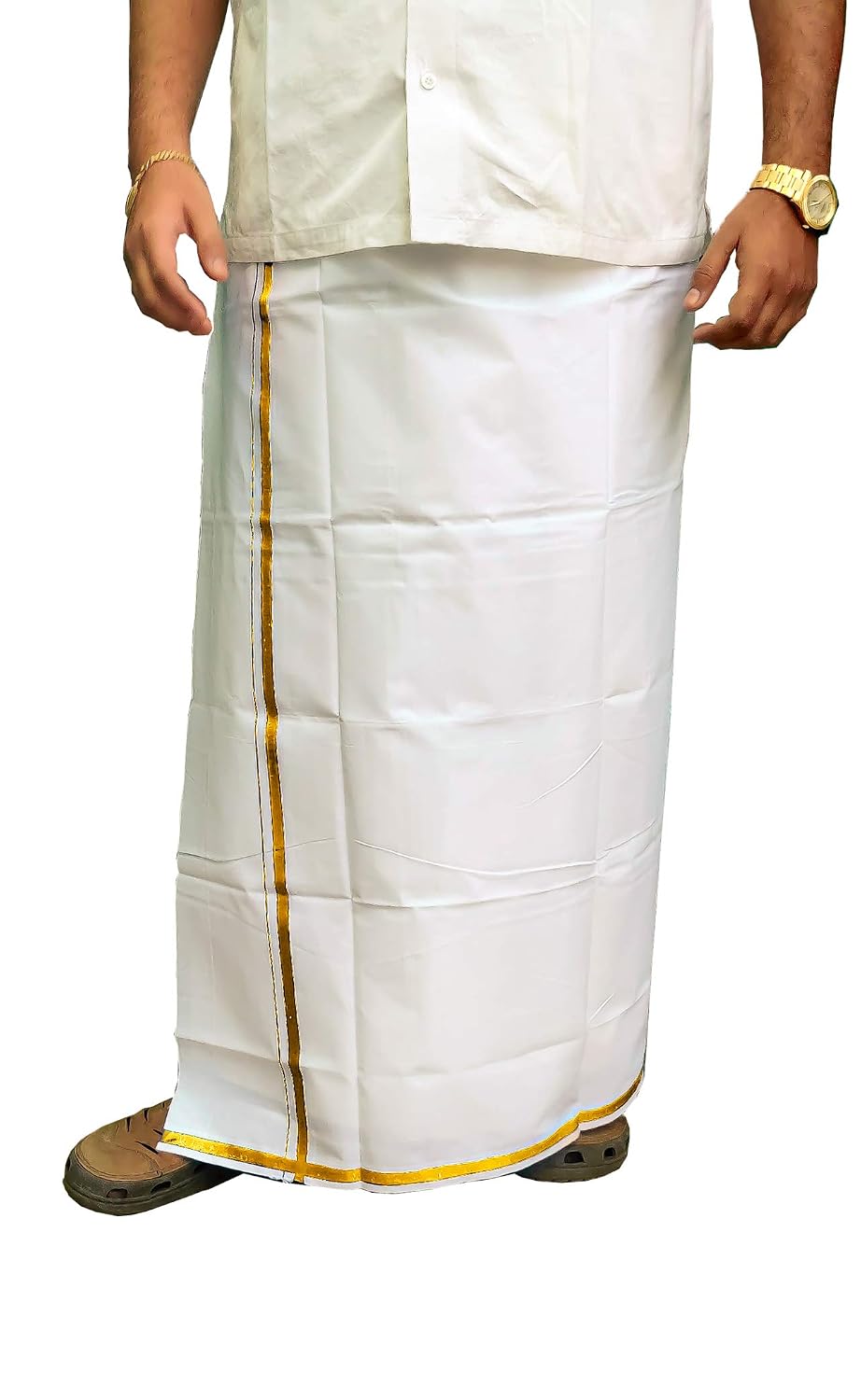 Single Layer Cotton Dhoti 1.8m - Thalapathy Style Border White Traditional Vesti Mundu (Pack Of 2)
