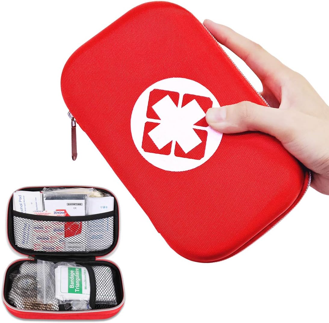 260 Piece First Aid Kit,Genround Compact Small First Aid Bag,Survival Emergency Bag Kit-Incl Band Aids,Bandages,Scissors,Emergency Blanket,CPR Mask for Home,Workplace,Car,Camping,Traveling,Outdoor-Red