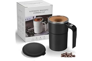 ADKBO Electric Magnetic Self Stirring Coffee Mug with Lid, Automatic Magnetic Stirring Cup with Digital Display, Rechargeable Self-Mixing Coffee Mug for Coffee, Tea, Hot Chocolate (Black)