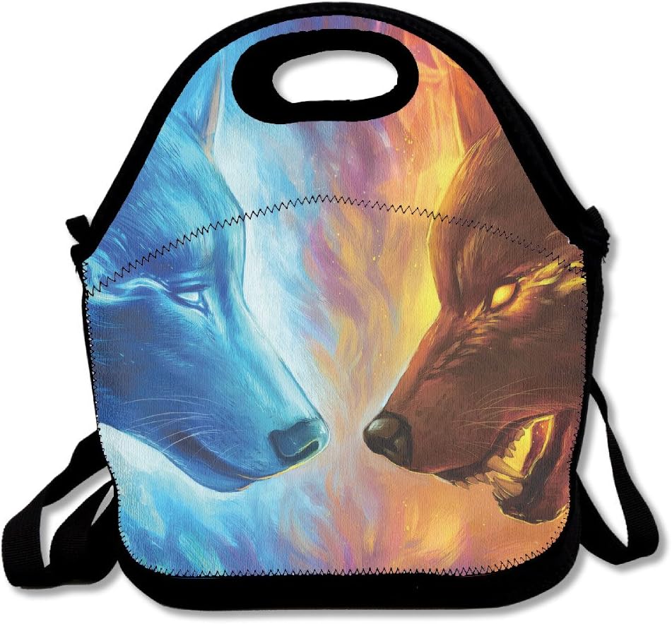 Cool Fire Ice Wolf Lunch Tote Bag Bags Awesome Lunch Handbag Lunchbox Box For School Work Outdoor