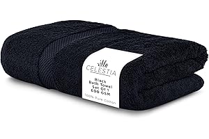 Villa Celestia 600 GSM 100% Cotton Bath Towel, Highly Absorbent, Plush, Soft, Quick Dry, Black Towel, 1 Luxury Body Towel, Combed Cotton Bathtowel for Hotels, Salon, Spa, Bathroom, Shower, Pack of 1