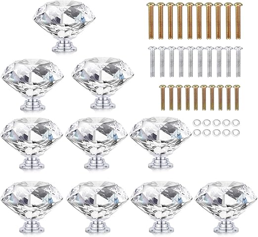 Homeideas 10pcs 40mm Crystal Drawer Knobs Glass Cabinet Knobs