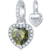 CHAWIN Birthstone Charms, 925 Sterling Silver Heart Dangle Charm, Sparkling CZ Compatible with Pandora Charm Bracelet, Necklace, Birthday Gifts for Women/Wife/Mother