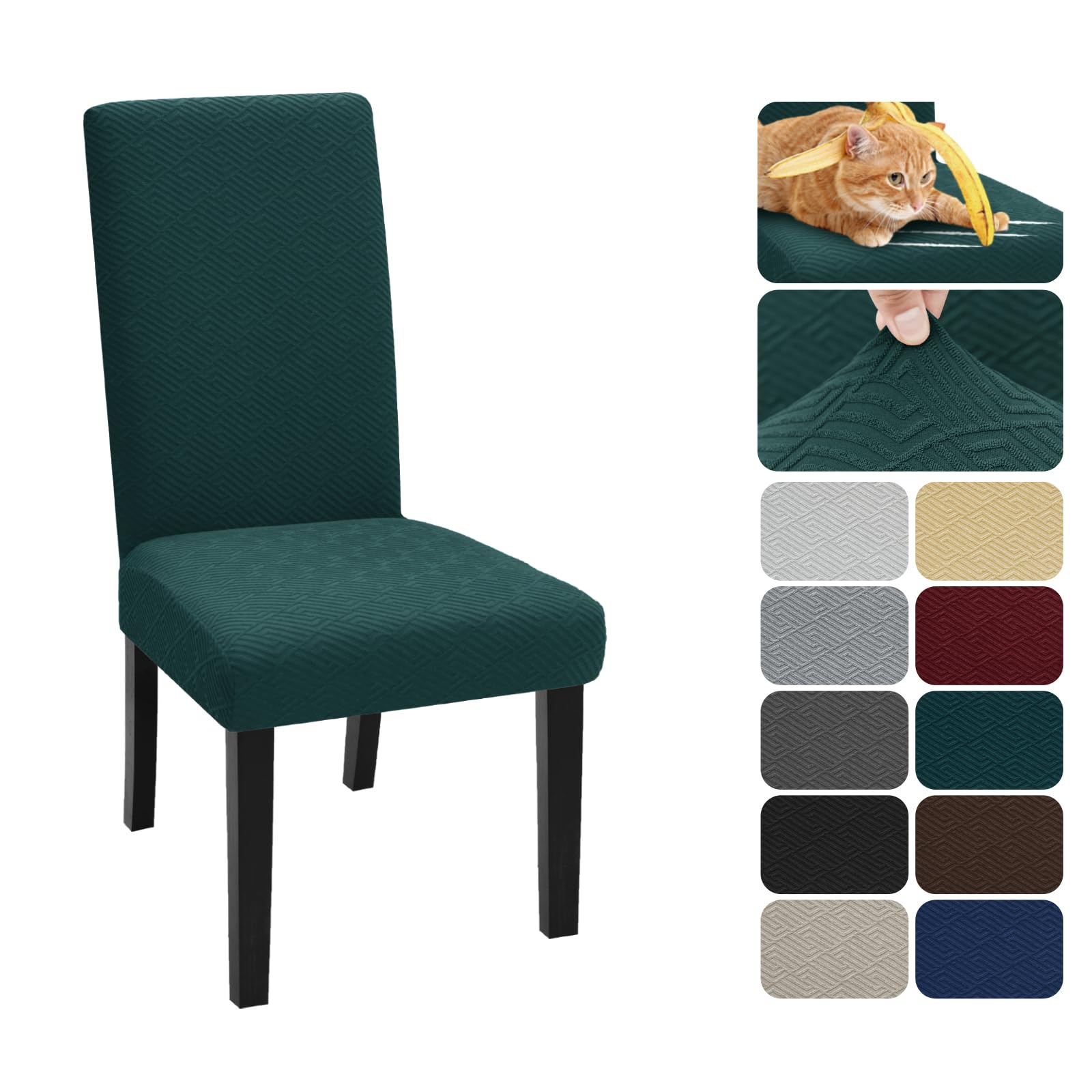 XINEAGE 2 Packs Newest Pattern Dining Chair Slipcover Parsons Chair Furniture Protector Stretch Chair Covers for Dining Room, Restaurant, Kitchen, Party (Blackish Green)