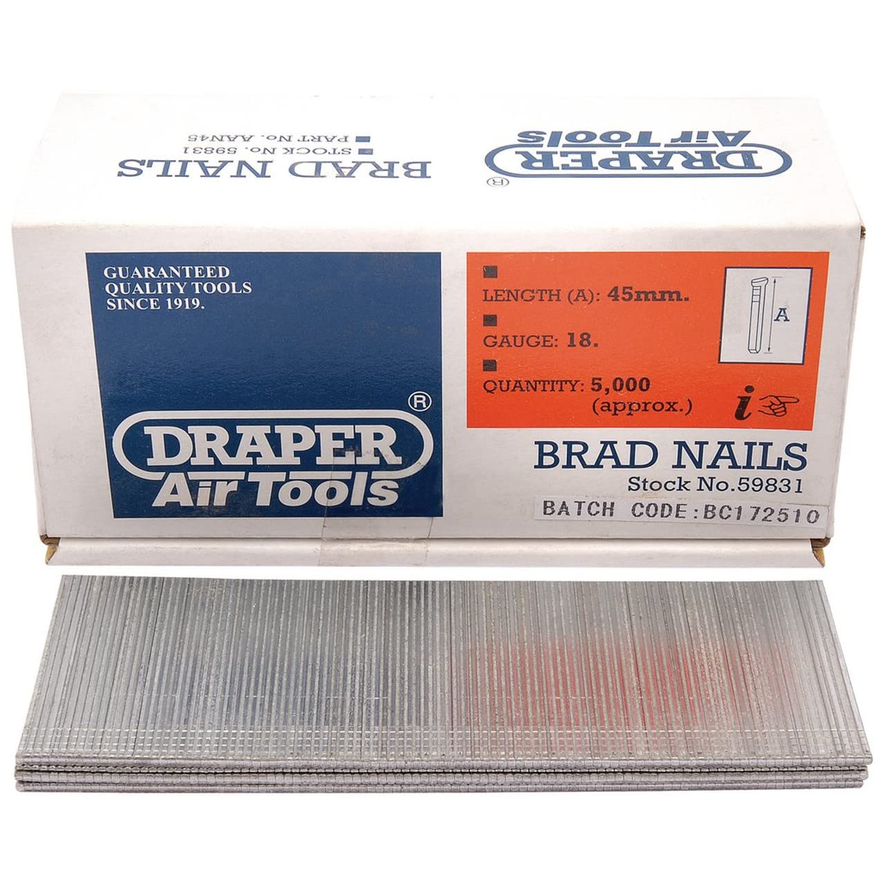 Draper 59831 Brad Nail, 45mm, Pack of 5000
