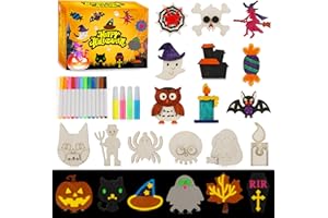 Worgree Halloween Crafts for Kids, 36 Pcs DIY Wooden Magnets Art Craft Supplies Painting Kit for Boys Girls Ages 4-8 8-12 Halloween Party Favors Gifts Basket Treat Goodie Bag Stuffers Classroom Prizes